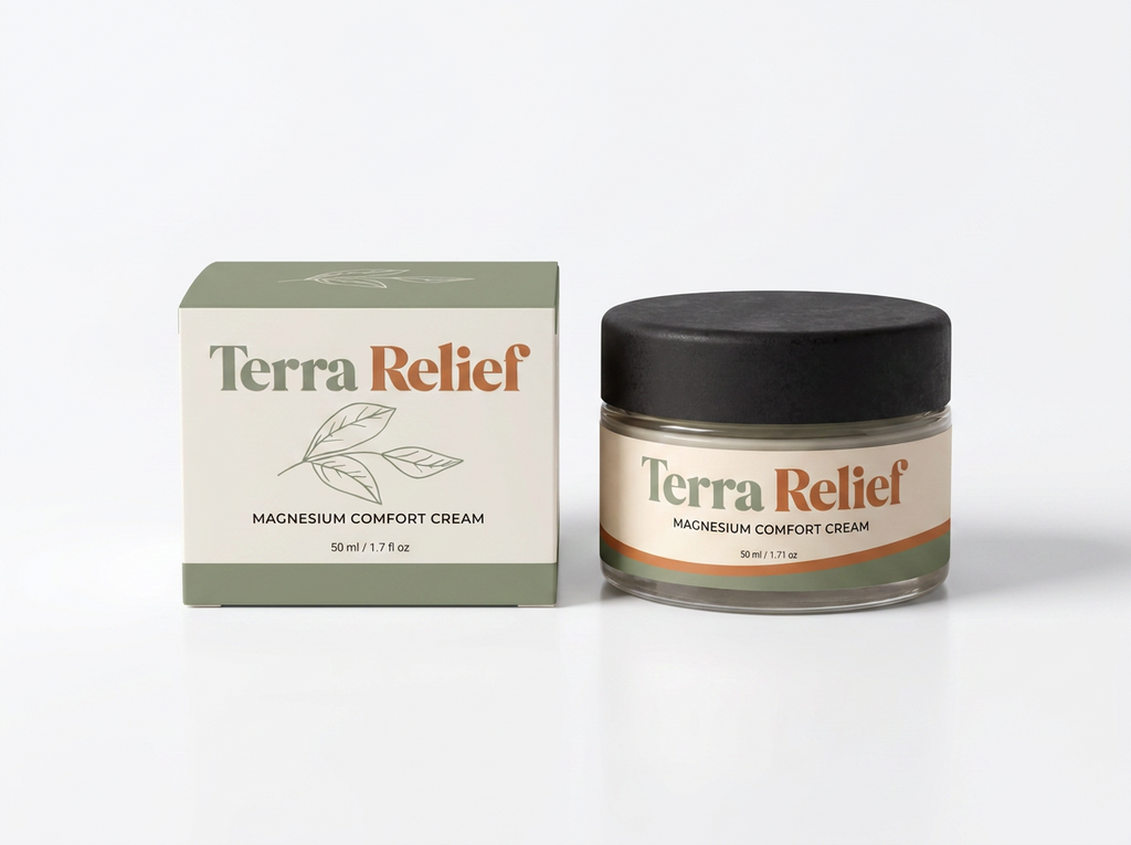 Terra Relief magnesium comfort cream jar and box packshot